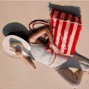 Myra Bag SAINT TROPEZ Canvas/Leather XL Tote Bag In Red Stripes 🆕⌚📦🏃💨🚚